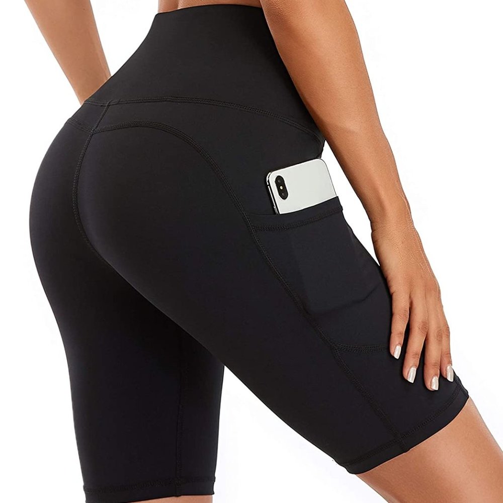 High Waist Workout Running Shorts Side Pockets - Picture 3 of 7